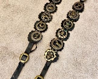2 x Equestrian horse brasses on leather straps