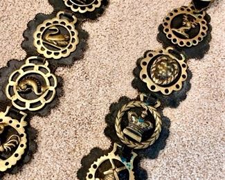 2 x Equestrian horse brasses on leather straps