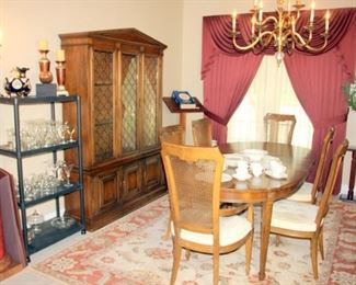 Drexel Dining Table with 2 Leaves and 6 Chairs, Drexel China Cabinet