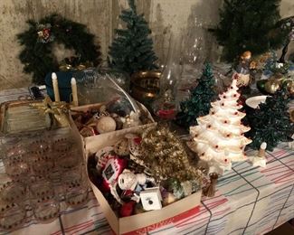Vintage Christmas including ceramic trees, ornaments, glassware and more.