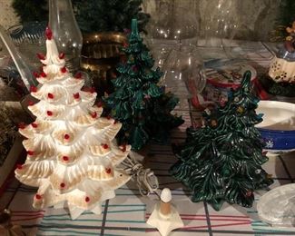 Vintage ceramic Christmas trees.