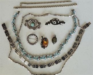 Taxco sterling necklace and Jensen pin