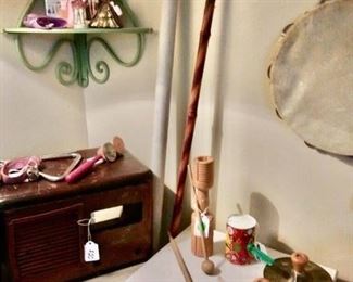 Some of the many unique finds including vintage musical instruments 