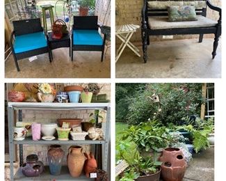 Plants, outside furniture, garden tools and decor