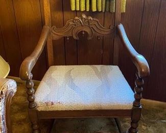 Antique Cushioned Armed Side Chair