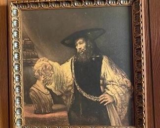 Vintage Framed Rembrandt Print Aristotle Contemplating Bust of Homer