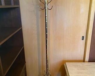 Vintage Hollywood Regency MCM Brass Faux Bamboo Hat Coat Standing Rack Tree