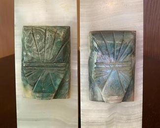 Vintage Mid Century MCM Tiki Tribal Marble Book Ends