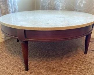 Vintage Mid Century Round Travertine Top Coffee Table