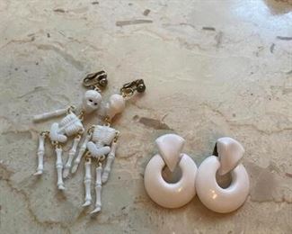 Two Pairs of Clip Style Earrings Retro Halloween Skeleton