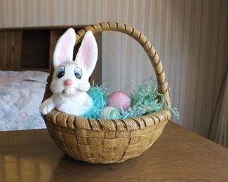 Vintage Easter Bunny in Basket Handmade Florentine Art Studio Pottery