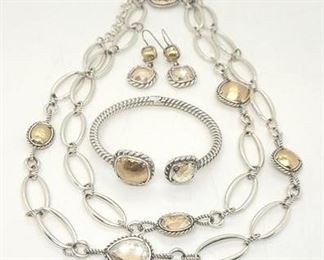 2 - Brighton Joyful Swarovski crystal jewelry set Golden shadow Swarovski crystals / hammered gold cabochons Hinged cuff bracelet Dangle earrings 40" long necklace Has Brighton leopard pouch

