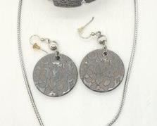 21 - Brighton flower cut 3 piece jewelry set 19" snake chain with pendant 7" hinged bracelet dangle earrings
