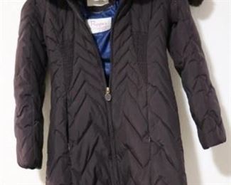 53 - T Tahari Quilted Puffer Coat w/ Faux Fur Trim Hooded Size XS
