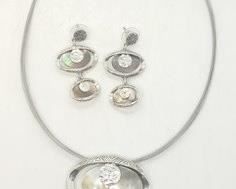 62 - Mother of pearl pendant choker necklace & earrings 17" necklace
