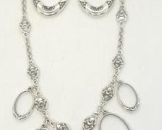 76 - Brighton silver necklace & oval hoop earrings 17" necklace
