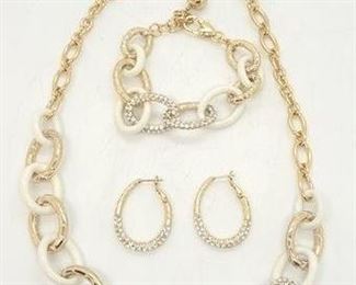 77 - Brighton pebble pave gold link jewelry set 21" necklace 8" bracelet hoop earrings

