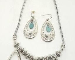 98 - Brighton Santa Fe necklace & earrings 16" necklace turquoise teardrop earrings
