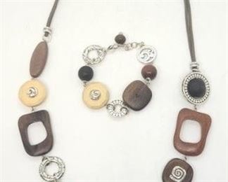 106 - Brighton carved wood & silver necklace/ bracelet 29" necklace 8" bracelet

