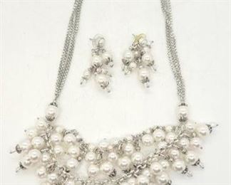121 - Brighton double dangling pearl necklace & earrings 17" necklace
