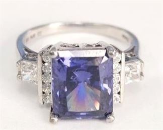 132 - Sterling emerald cut gemstone ring size 6
