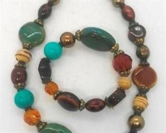 133 - Premier Designs beaded necklace & bracelet 19" necklace Stretch bracelet
