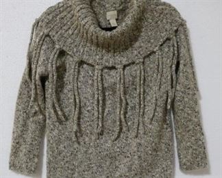 133a - Chico's Fringed Cowl Neck Beige Tone w/ Shimmer Size 0
