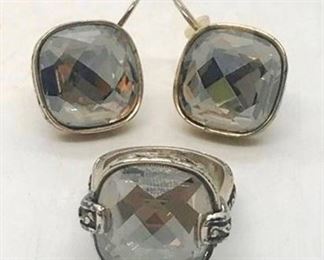 142 - Brighton checkerboard cut crystal ring & earrings Size 6 1/2
