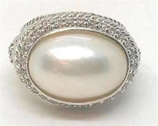 152 - Judith Ripka pearl & CZ sterling ring size 5 3/4
