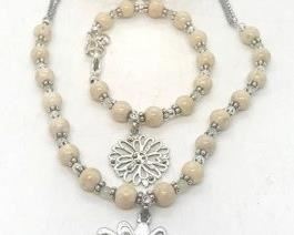 153 - Brighton Fleur Sure Bead Necklace, Bracelet & cuff 18" necklace with 2" flower pendant 7" beaded bracelet
