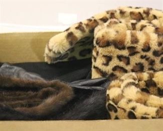 156a - Box Lot of Women's Accessories includes two fur collars & 1 faux fur collar & scarf 2 pairs of gloves, 1 leather and 1 texting
