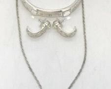 162 - Brighton Versailles Saturn brushed 3pc jewelry set hinged bangled inscribed "Life's Pleasures" 34" necklace
