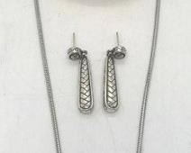 163 - Brighton basket weave 3 piece jewelry set 5/8" wide bangle 16" necklace no backs for earrings
