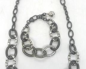 172 - Brighton pebble pave gun metal jewelry set 8" bracelet 21" necklace
