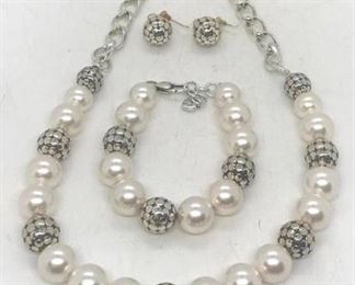 178 - Brighton pearl & silver bead 3 pc jewelry set 20" necklace 8" bracelet
