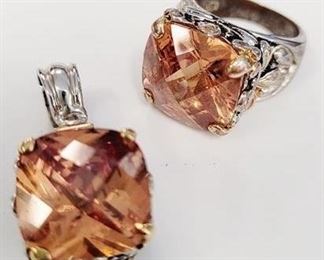 182a - 18KT GE gemstone size 6.75 ring & pendant
