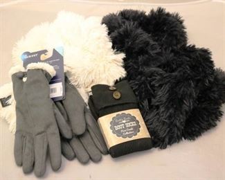 188a - Two Fluffly Scarves, Boot Socs & Isotoner Gloves gloves - size s/m
