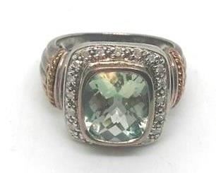 192 - Sterling & 14K gold green amethyst ring size 7
