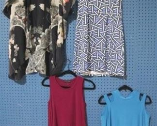 206a - Lot of Women's Clothing Burgundy Shirt by Kim & Cami, size s Blue Shirt by Sympli, size 8 Violet & Navy Dress by Mahi Gold, size m Soft Surroundings Kimona, size s/m
