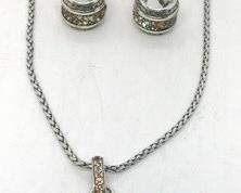 208 - Brighton crystal voyage cross topaz jewelry set 17" pendant necklace inscribed "Trust" magnetic hinged bangle
