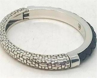 211 - Brighton woven silver & leather hinged bangle
