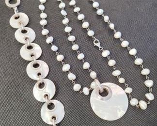 252a - Silpada Sterling & Mother of Pearl jewelry set 30" necklace 7 1/2" bracelet