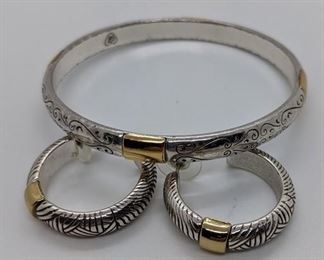 261 - Brighton Silver and Gold Bangle & Earrings 2 1/2" round
