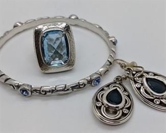 278 - Brighton Bangle, Blue Topaz Ring & Earrings Ring size 6.5

