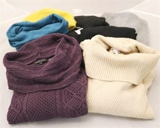286a - Group Lot of Longer Style Sweaters, sizes s/m to include 1 gold scarf and 1 black scarf
