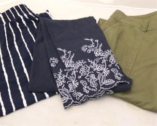 295 - Group Lot of Capri's Chaps - olive green, size 4 Navy w/ embroidery, size M Striped by Jones of NY, size s/m
