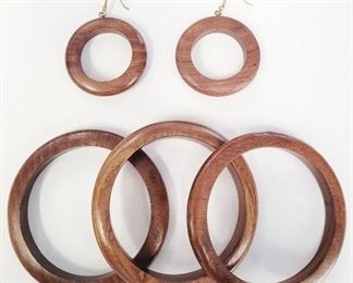300 - 3 teak bangles & teak earrings
