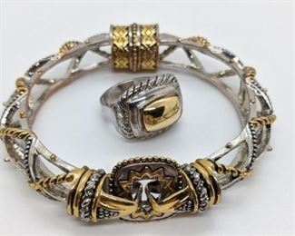 302 - Silver & Gold Hinged Bangle w/ Matching Ring size 6


