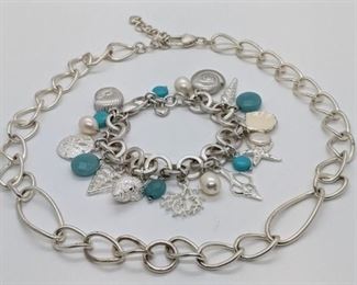 320 - Brighton Brushed Silver Charm Bracelet & Necklace Bracelet - 7" long Necklace - 18" long
