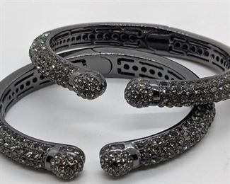 321 - Black Silver w/ Crystal Hinged Bangles (2pcs)

